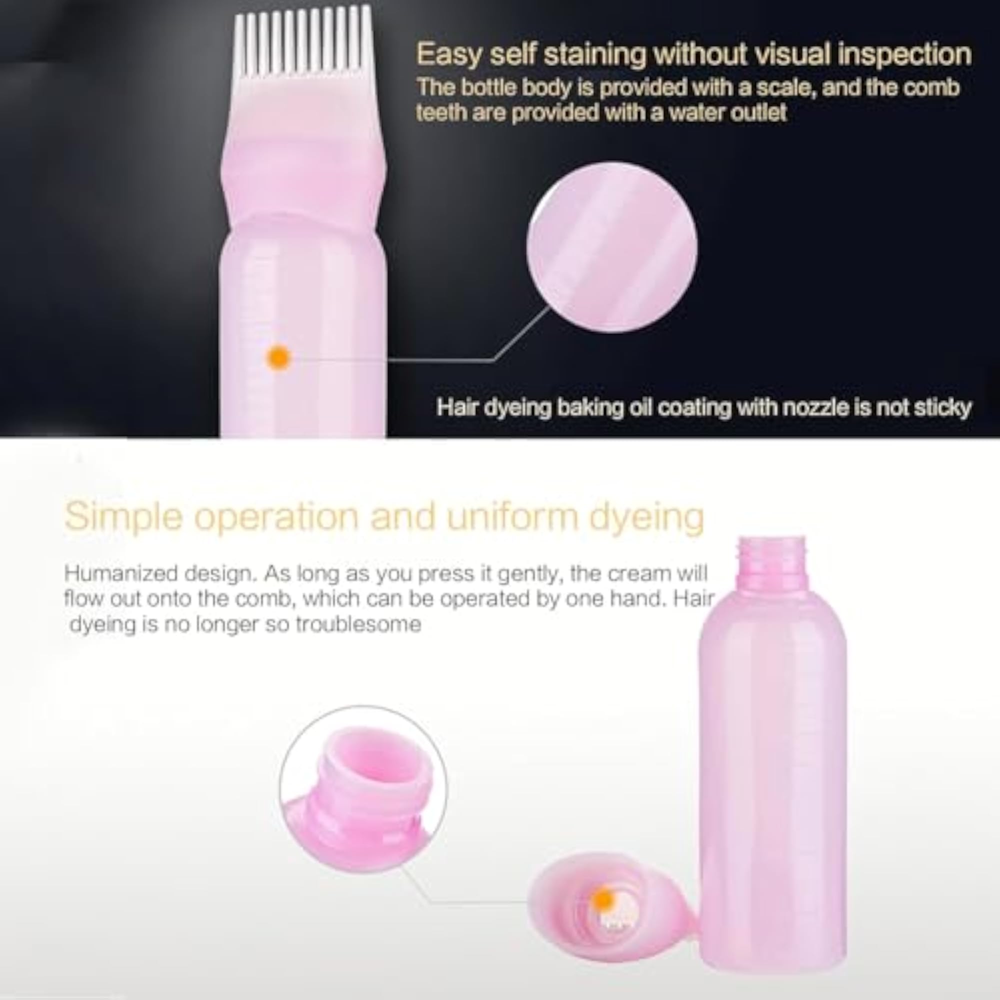Root Comb Applicator Bottle for Hair Dye, Pink